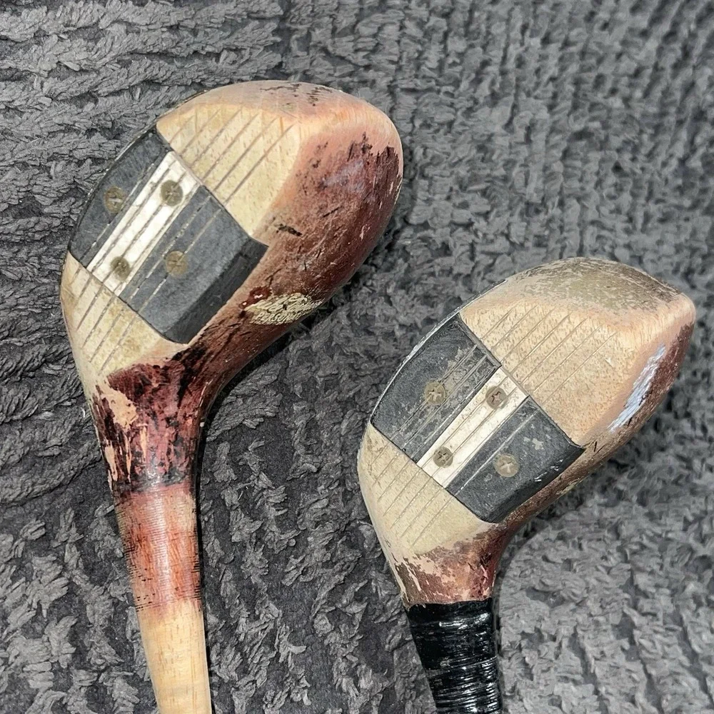 Vintage Spalding Wood Golf Clubs Set Driver 1 &‎ 3 Fairway Rik & Turner Personal